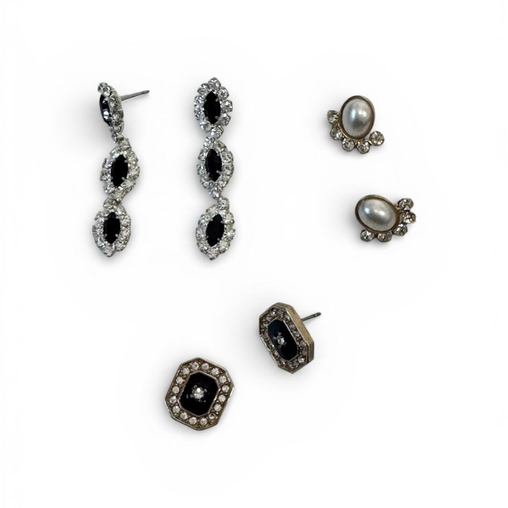 Beautiful Rhinestone Earrings Set 3 Formal Event Dressy Glam Jewelry Night Out